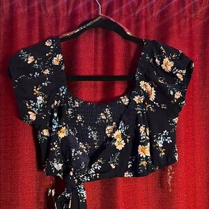 Floral Black Crop Top